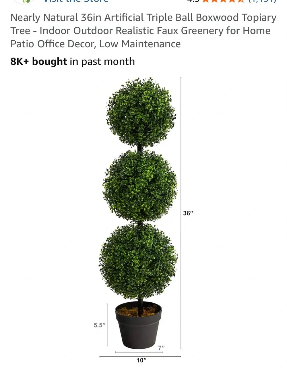 Triple Ball Topiary Artificial Plant in Black Planter - Green